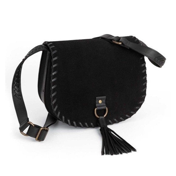 Noonday Collection Handbags - Noonday Collection Suede Arc Crossbody black leather saddle purse - Retails $145
